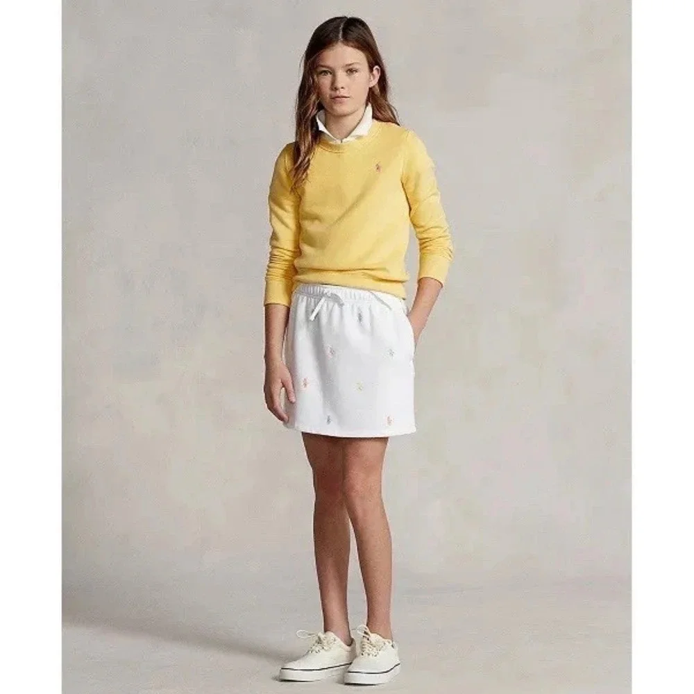 Polo Ralph Lauren Girls 6 White Fleece Skirt Multi Color Embroidered Pony Logo